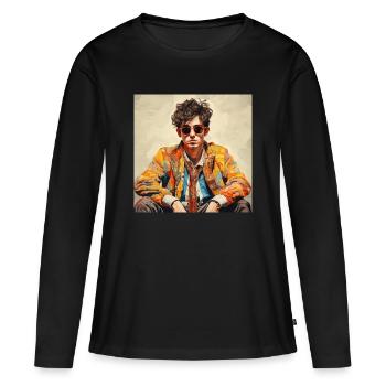 Bunter Künstlerporträt Retro-Chic - Frauen Premium Bio Langarmshirt - Schwarz - Vorne - Julia (174cm)