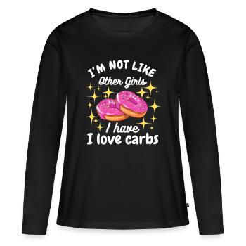 Ich bin nicht wie andere Mädchen, ich liebe Carbs Donut - Frauen Premium Bio Langarmshirt - Schwarz - Vorne - Julia (174cm)