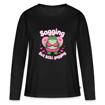 Embarrassant Drôle Mème Grenouille Inapproprié - T-shirt manches longues Premium bio Femme - noir - Devant - Julia (174cm)
