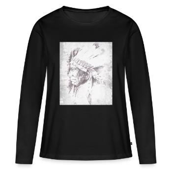 Chef indigène en plumes gris - T-shirt manches longues Premium bio Femme - noir - Devant - Julia (174cm)