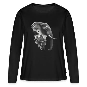 Elefant und Tempel in Collage - Frauen Premium Bio Langarmshirt - Schwarz - Vorne - Julia (174cm)