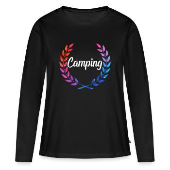 Camping Farblaurel Script - Frauen Premium Bio Langarmshirt - Schwarz - Vorne - Julia (174cm)