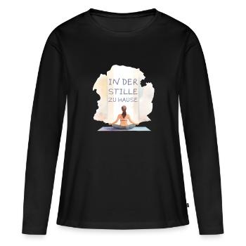 En silence à la maison Yoga Design - T-shirt manches longues Premium bio Femme - noir - Devant - Julia (174cm)
