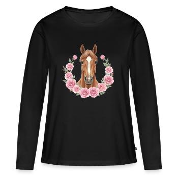 cheval brun - T-shirt manches longues Premium bio Femme - noir - Devant - Julia (174cm)