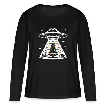 UFO Weihnachtsbaum Lichtstrahl - Frauen Premium Bio Langarmshirt - Schwarz - Vorne - Julia (174cm)