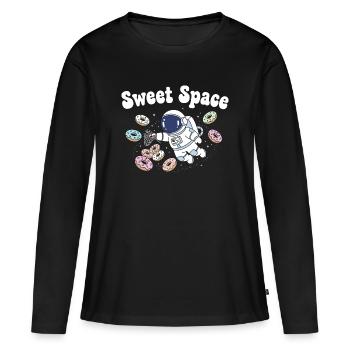 Voyage dans l’espace sucré avec des beignets - T-shirt manches longues Premium bio Femme - noir - Devant - Julia (174cm)