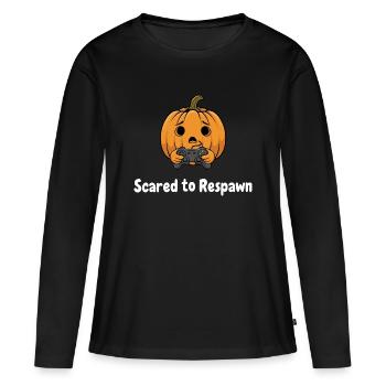Kuerbis mit Controller Scared to Respawn - Frauen Premium Bio Langarmshirt - Schwarz - Vorne - Julia (174cm)