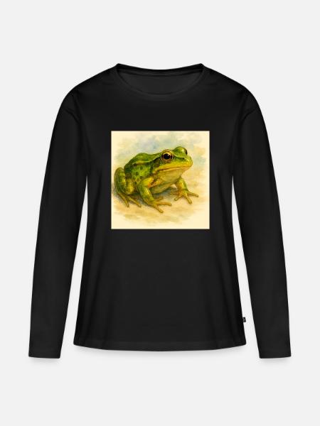 Aquarell Grüner Frosch - Frauen Premium Bio Langarmshirt - Schwarz