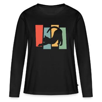 Silhouette de chat devant des blocs de couleur - T-shirt manches longues Premium bio Femme - noir - Devant - Julia (174cm)