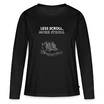 Weniger Scrollen, mehr Spaziergang-Wanderschuhe - Frauen Premium Bio Langarmshirt - Schwarz - Vorne - Julia (174cm)