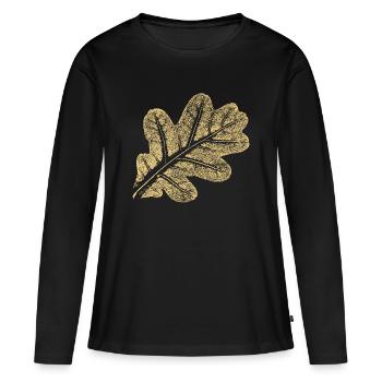 Feuille de chêne / Feuille de chêne - Nature Design - T-shirt manches longues Premium bio Femme - noir - Devant - Julia (174cm)
