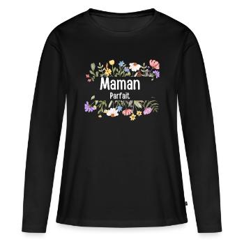 Maman Parfait Floral - T-shirt manches longues Premium bio Femme - noir - Devant - Julia (174cm)