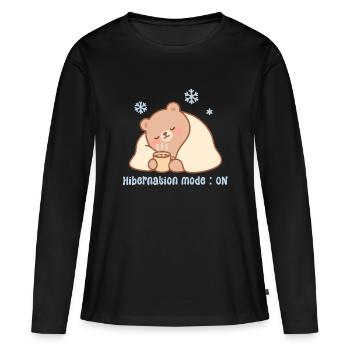 Hibernation mode - Ours cosy kawaii hiver - T-shirt manches longues Premium bio Femme - noir - Devant - Julia (174cm)