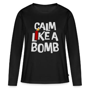 Calme comme une bombe Paradoxe Ironie Humour Blague explosive - T-shirt manches longues Premium bio Femme - noir - Devant - Julia (174cm)