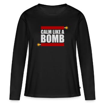 Calme comme une bombe Paradoxe Ironie Humour Blague explosive - T-shirt manches longues Premium bio Femme - noir - Devant - Julia (174cm)