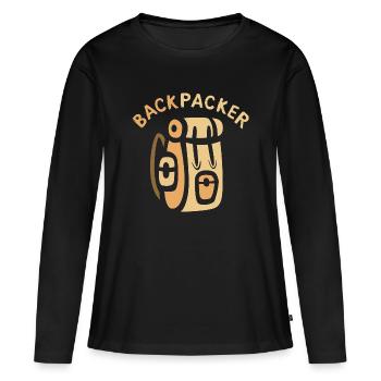 Backpacker Comic Rucksack Design - Frauen Premium Bio Langarmshirt - Schwarz - Vorne - Julia (174cm)