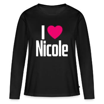 J’aime Nicole Coeur rose J’aime Nicole - T-shirt manches longues Premium bio Femme - noir - Devant - Julia (174cm)