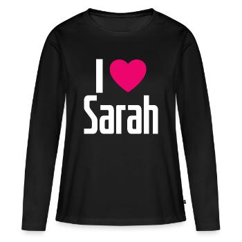 J’aime Sarah Pink Heart J’aime Sarah - T-shirt manches longues Premium bio Femme - noir - Devant - Julia (174cm)