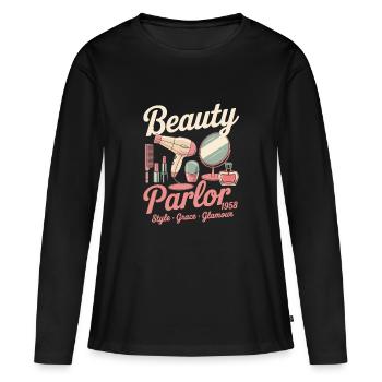 Publicité Beauté Vintage - T-shirt manches longues Premium bio Femme - noir - Devant - Julia (174cm)