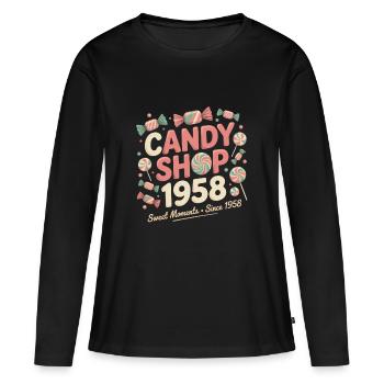 Confiserie Vintage Publicité - T-shirt manches longues Premium bio Femme - noir - Devant - Julia (174cm)