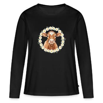 Vache brune - T-shirt manches longues Premium bio Femme - noir - Devant - Julia (174cm)