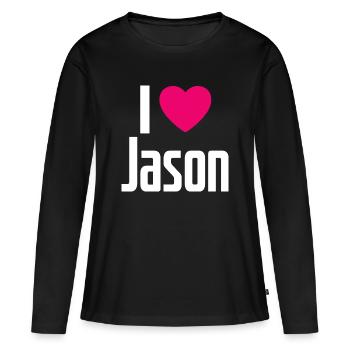 J’aime Jason Pink Heart J’aime Jason - T-shirt manches longues Premium bio Femme - noir - Devant - Julia (174cm)