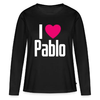 J’aime Pablo Coeur Rose J’aime Pablo - T-shirt manches longues Premium bio Femme - noir - Devant - Julia (174cm)