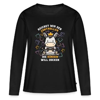 Il me tend la manette que la reine veut jouer - T-shirt manches longues Premium bio Femme - noir - Devant - Julia (174cm)