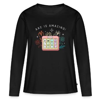 Communication AAC Langue des signes SLP - T-shirt manches longues Premium bio Femme - noir - Devant - Julia (174cm)