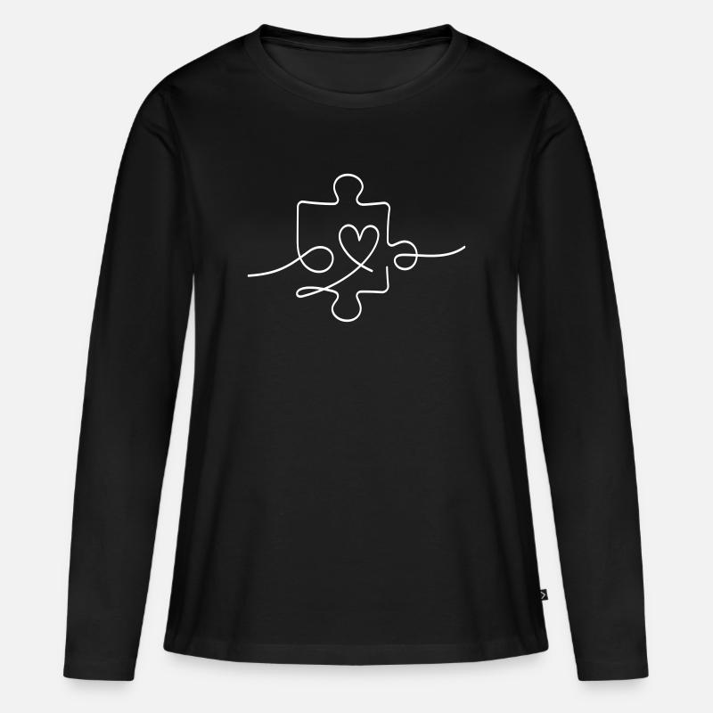 Puzzle Linie mit Herz - Frauen Premium Bio Langarmshirt - Schwarz