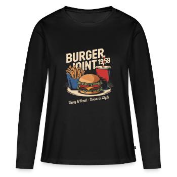 Publicité pour un dîner vintage - T-shirt manches longues Premium bio Femme - noir - Devant - Julia (174cm)