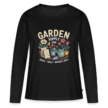 Publicité de jardin vintage - T-shirt manches longues Premium bio Femme - noir - Devant - Julia (174cm)