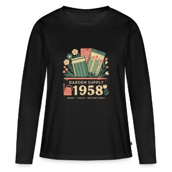 Publicité de jardin vintage - T-shirt manches longues Premium bio Femme - noir - Devant - Julia (174cm)
