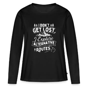Je ne me perds pas, j’explore des itinéraires alternatifs - T-shirt manches longues Premium bio Femme - noir - Devant - Julia (174cm)