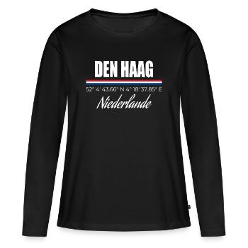 Den Haag - Frauen Premium Bio Langarmshirt - Schwarz - Vorne - Julia (174cm)