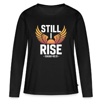 Pourtant, je ressuscite Isaïe 40 31 ailes Soleil - T-shirt manches longues Premium bio Femme - noir - Devant - Julia (174cm)