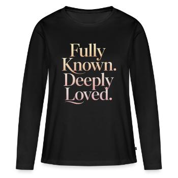Pleinement connu Profondément aimé Encouragement chrétien - T-shirt manches longues Premium bio Femme - noir - Devant - Julia (174cm)