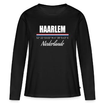 Haarlem - Frauen Premium Bio Langarmshirt - Schwarz - Vorne - Julia (174cm)