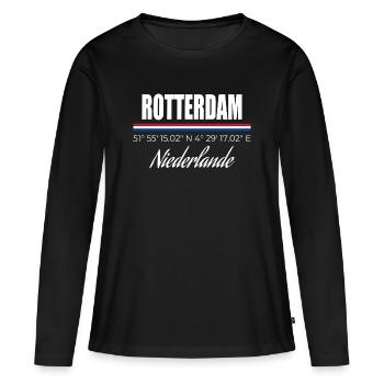 Rotterdam - Frauen Premium Bio Langarmshirt - Schwarz - Vorne - Julia (174cm)
