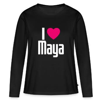 J’aime Maya Cœur Rose J’aime Maya - T-shirt manches longues Premium bio Femme - noir - Devant - Julia (174cm)