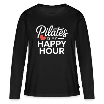 Le Pilates est mon happy hour - T-shirt manches longues Premium bio Femme - noir - Devant - Julia (174cm)