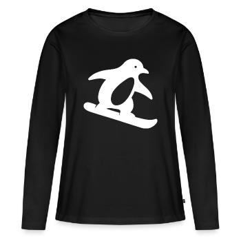 Minimalistischer Pinguin Snowboard Winterurlaub - Frauen Premium Bio Langarmshirt - Schwarz - Vorne - Julia (174cm)