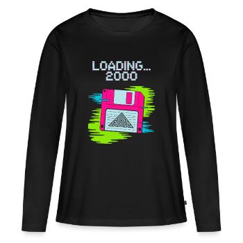 Disquette Nostalgie 2000 - T-shirt manches longues Premium bio Femme - noir - Devant - Julia (174cm)