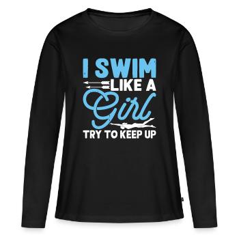 Schwimmen Wassersport Schwimmer Geschenke - Frauen Premium Bio Langarmshirt - Schwarz - Vorne - Julia (174cm)