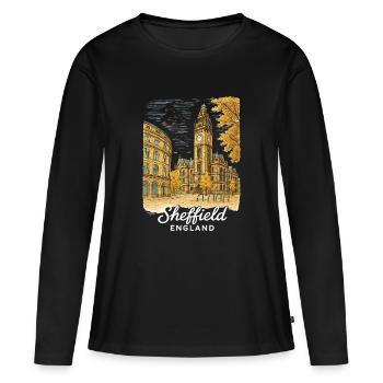 Sheffield, Angleterre - T-shirt manches longues Premium bio Femme - noir - Devant - Julia (174cm)