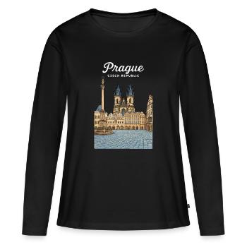 Prague - T-shirt manches longues Premium bio Femme - noir - Devant - Julia (174cm)