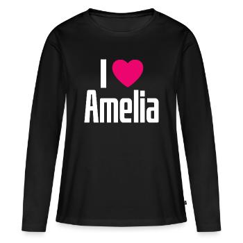 I Love Amelia Pinkes Herz Ich liebe Amelia - Frauen Premium Bio Langarmshirt - Schwarz - Vorne - Julia (174cm)