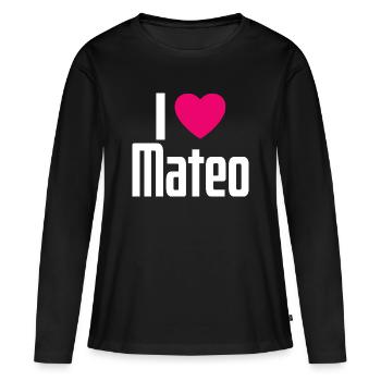 I Love Mateo Pinkes Herz Ich liebe Mateo - Frauen Premium Bio Langarmshirt - Schwarz - Vorne - Julia (174cm)