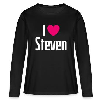 I Love Steven Pinkes Herz Ich liebe Steven - Frauen Premium Bio Langarmshirt - Schwarz - Vorne - Julia (174cm)
