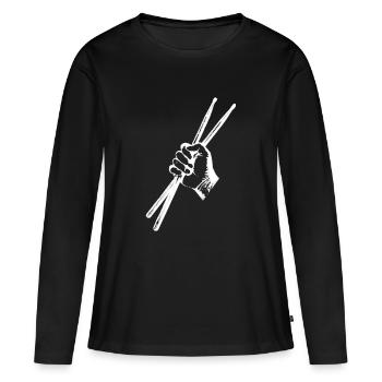 Deux baguettes de tambour Baguettes de tambour dans une main forte - T-shirt manches longues Premium bio Femme - noir - Devant - Julia (174cm)